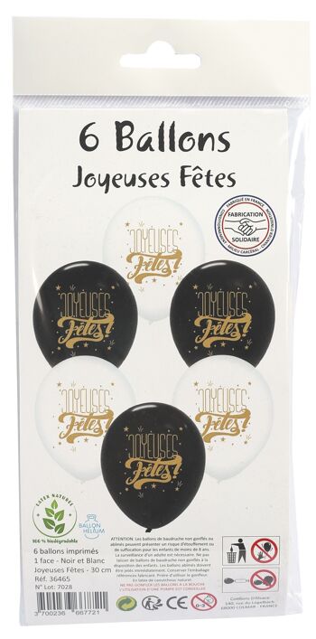 6 BALLONS ASSORTIS NOIR & BLANC JOYEUSES FETES 4