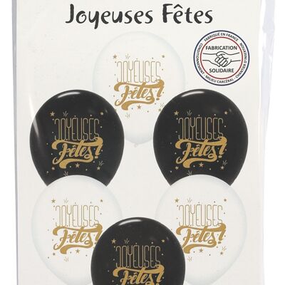 6 BALLONS ASSORTIS NOIR & BLANC JOYEUSES FETES