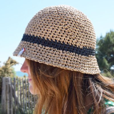 Woman's Special Holiday Bucket hat in natural raffia, hand-crocheted