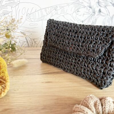 Black raffia banana bag-Phone pocket for the holidays