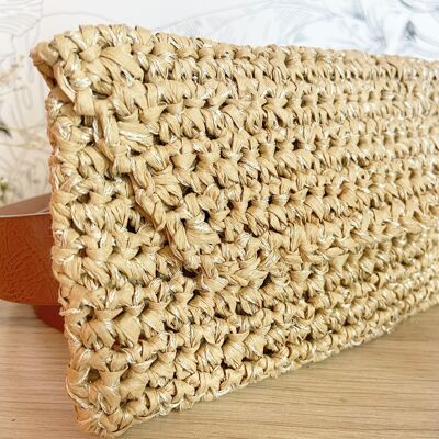Women's banana bag raffia Natural and Gold-Phone pouch for the holidays