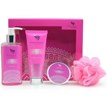 Cadeaux de relaxation pour femmes - Coffrets cadeaux de bain aux fleurs de cerisier et au jasmin pour femmes ; Le panier-cadeau contient un gel douche, une lotion pour le corps, un gommage corporel et une houppette de bain 7
