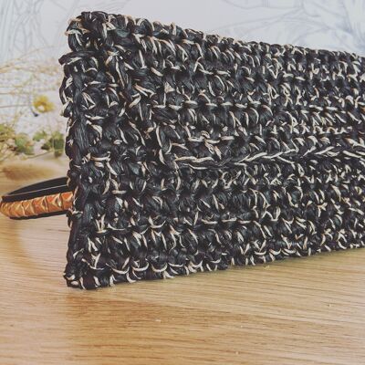 Women's black and gold raffia banana bag-Phone pouch for the holidays