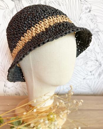 Chapeau femme -Bob en raphia Noir crocheté-Spécial Vacances 2