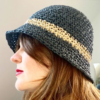 Chapeau femme -Bob en raphia Noir crocheté-Spécial Vacances 1