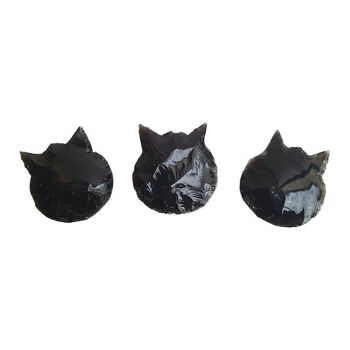 Visage de chat à facettes, 2,5x2,5 cm, obsidienne noire 2