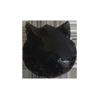 Visage de chat à facettes, 2,5x2,5 cm, obsidienne noire 3