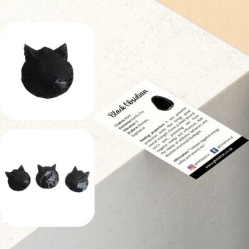 Visage de chat à facettes, 2,5x2,5 cm, obsidienne noire 5
