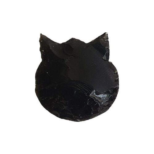 Faceted Cat Face, 2.5x2.5cm, Black Obsidian