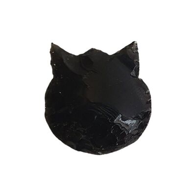 Visage de chat à facettes, 2,5x2,5 cm, obsidienne noire