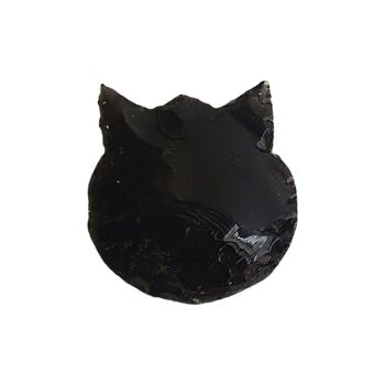 Visage de chat à facettes, 2,5x2,5 cm, obsidienne noire 1
