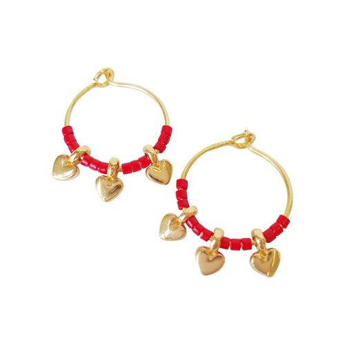 earring - hearts/red beads