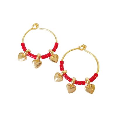 earring - hearts/red beads