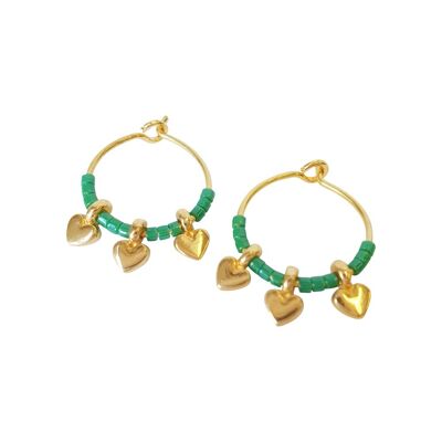 Ohrring - Herzen/grüne Perlen