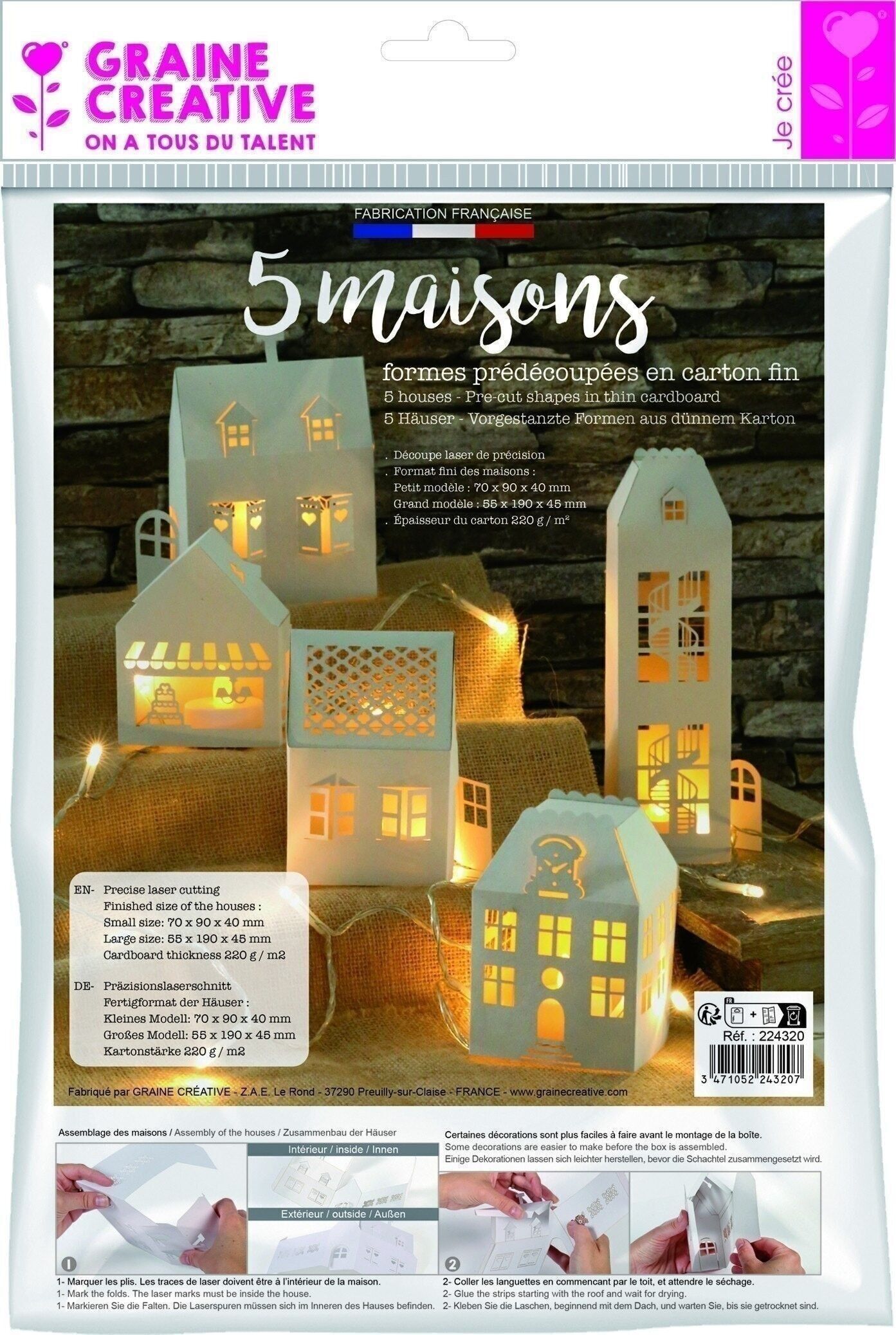 SET OF 5 WHITE HOUSES 220g/m2