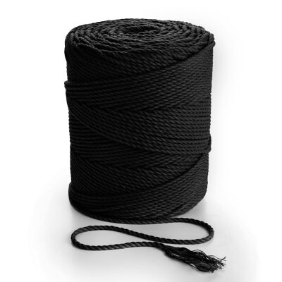 Cuerda de macramé Cuerda Cuerda 3 capas Torsión 3 mm x 270 m o 135 m Cuerda de cordón de algodón de 3 hilos NEGRO