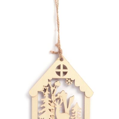 HANGING HOUSE REINDEER FOREST WOOD 205x230x6mm