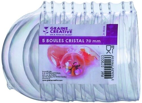 LOT 5 BOULES PLASTIQUE CRISTAL FILMEES -70