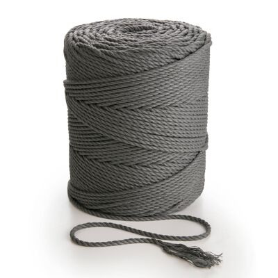 Cuerda de macramé Cuerda Cuerda 3 capas Giro 3 mm x 270 m o 135 m Cuerda de cordón de algodón de 3 hilos GRIS OSCURO