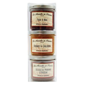 Coffret Confiture -Figue-Noix / Délices de Marrons d'Ardèche / Orange-Calisson-