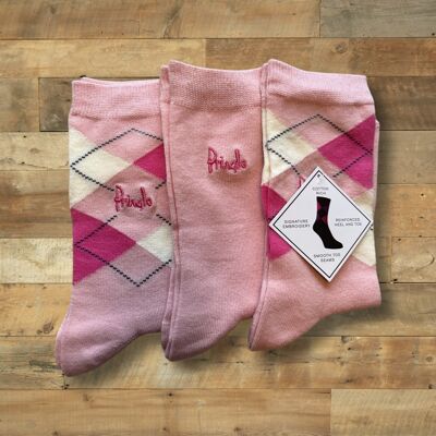 3 Pack Ladies Socks - Rose