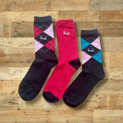 3-Pack Ladies Socks - Black/Rose/Green