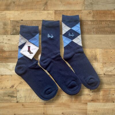 3 Pack Ladies Socks - Navy/Heather/Light Blue