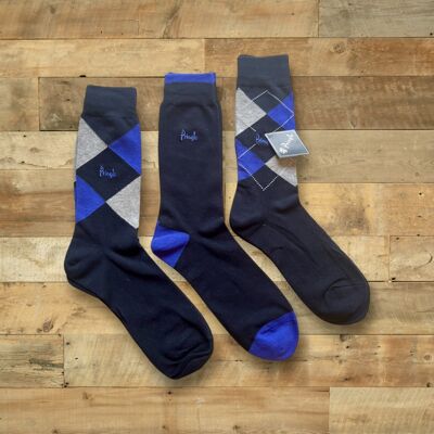 3 Pack Mens Socks - Black/Grey/Lilac