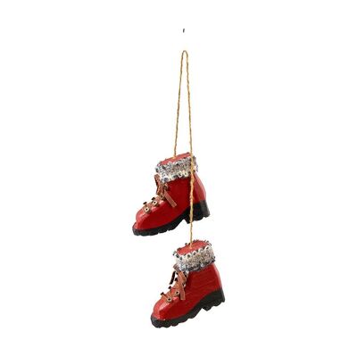 Set of 2 pairs of decorative ski boots to hang - 9.5x5 cm - Montage decoration, ski vacation, chalet in the mountains