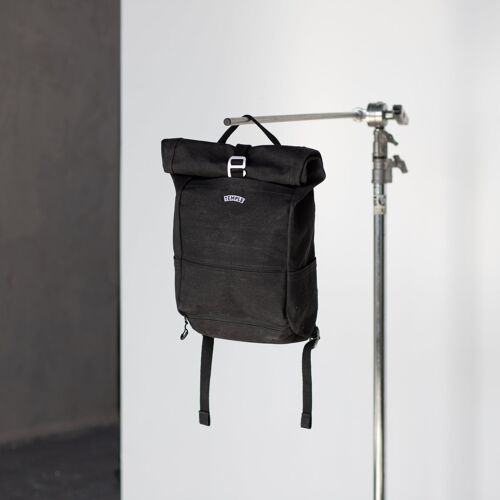 Roll Top Waxed Canvas Cycling Pannier Backpack - Charcoal