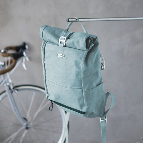 Roll Top Waxed Canvas Cycling Pannier Backpack - Stonewash Teal