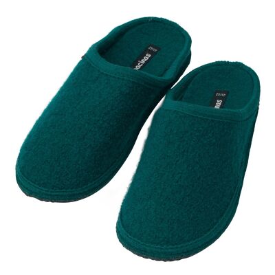 Pantuflas - Pantuflas de lana de oveja abatanada verde cadmio