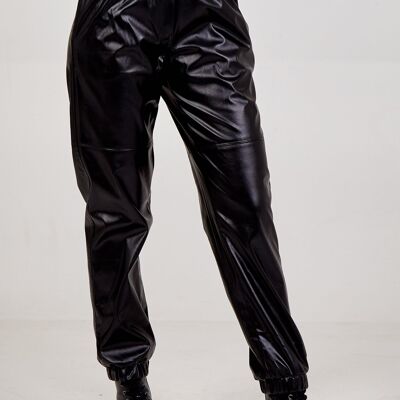 Black Faux Leather Joggers