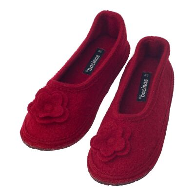 House ballerina slippers made of felted sheep's wool Dark red