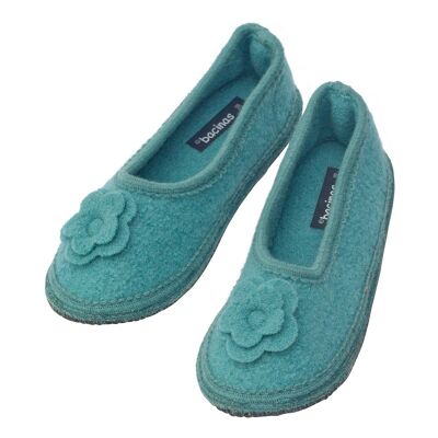 Slippers - house ballerina made of milled sheep's wool turquoise
