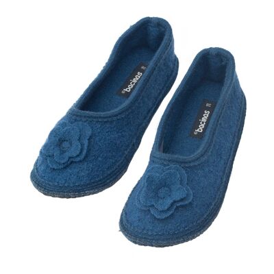 Zapatillas de casa tipo bailarina de lana de oveja afieltrada, azul aciano