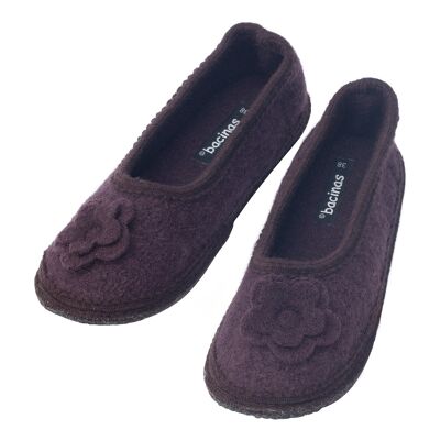 House ballerina slippers made of fulled sheep's wool, cocoa brown
