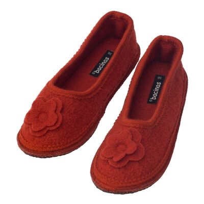 Chaussons - ballerine maison en laine de mouton foulée terracotta