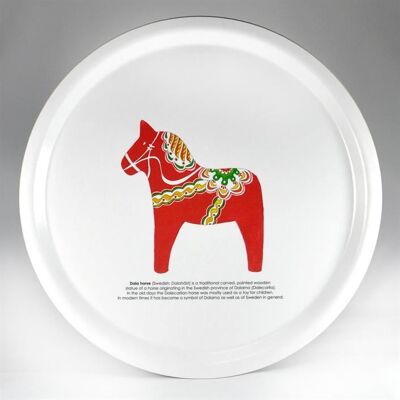 Mellow Design plateau 31 cm rond Dala cheval imprimé blanc-rouge Bricka Dala cheval