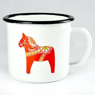 Mellow Design tazza smaltata Dala cavallo bianco con impronta rossa Emaljmugg Dala cavallo