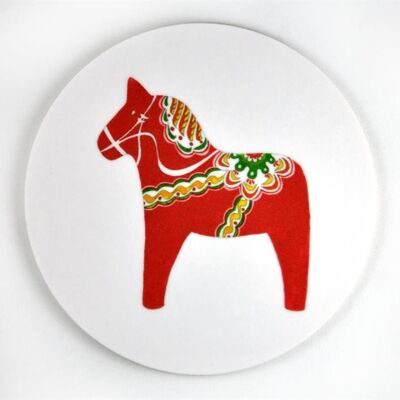 Mellow Design Sous-verre 4 pièces Dala cheval imprimé blanc et rouge Glasunderlägg Dala cheval