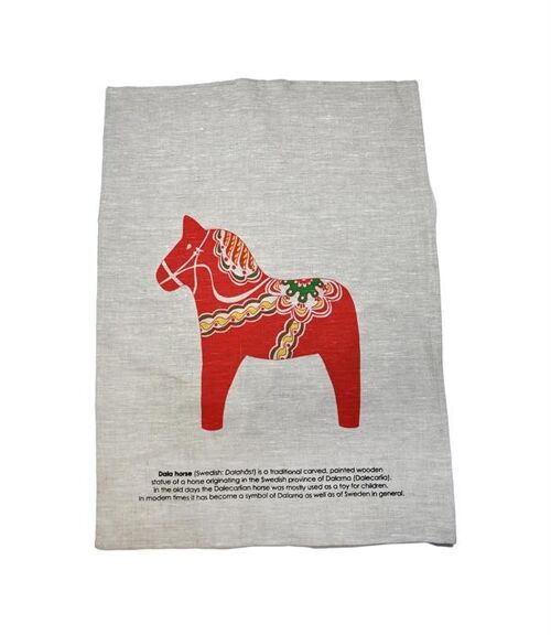 Mellow Design Küchentuch 50x70 cm Dalapferd grau-roter Druck Kökshandduk Dala horse