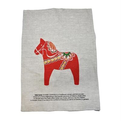 Torchon Mellow Design 50x70 cm Dala cheval imprimé gris-rouge Kökshandduk Dala cheval