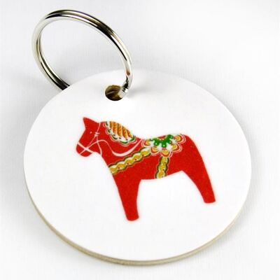 Mellow Design Dala horse keychain white and red print Dala horse nyckelring