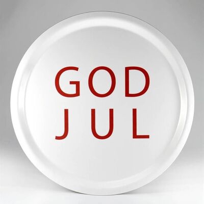 Vassoio dal design morbido 31 cm rotondo con stampa natalizia God Jul - bianco semplice