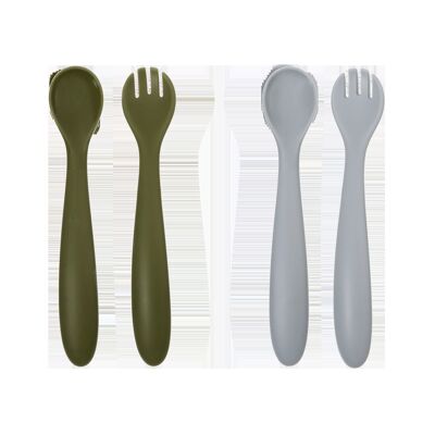 Rebjoorn - Silicone Spoon & Fork Green & Grey 4-Pack