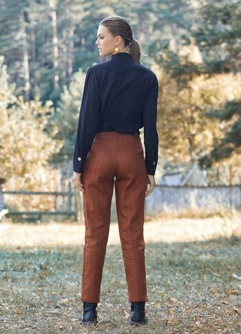 Pantalon Femme Coton Rayé Orange 4