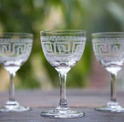 A Set Of Six Crystal Liqueur Glasses with Greek Key Design