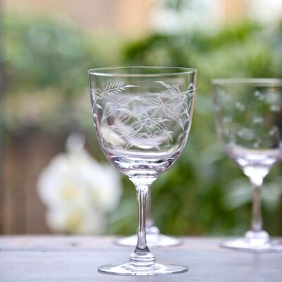 A Pair of Crystal Wine Glasses with Fern Design