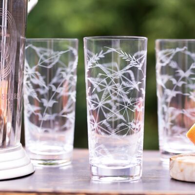 A Set Of Four Crystal Highballs with Fern Design